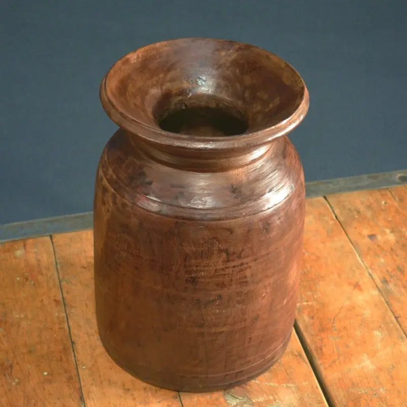 Boho Deko Holzvase alter Wasserkrug aus Teakholz Herkunft Indien