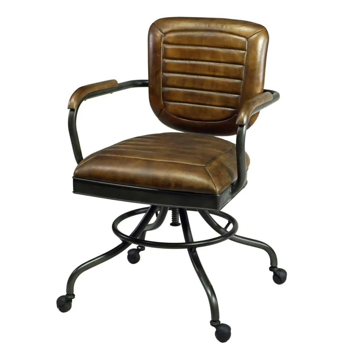 homeoffice Schreibtischstuhl Modern Industrial Style braun gepolstert Rollen, Armlehne