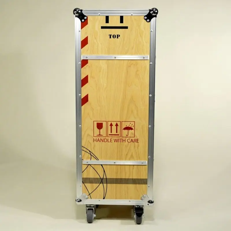 Designer Flightcase Flugzeugtrolley Rollschrank helles Holz, auf Rollen 