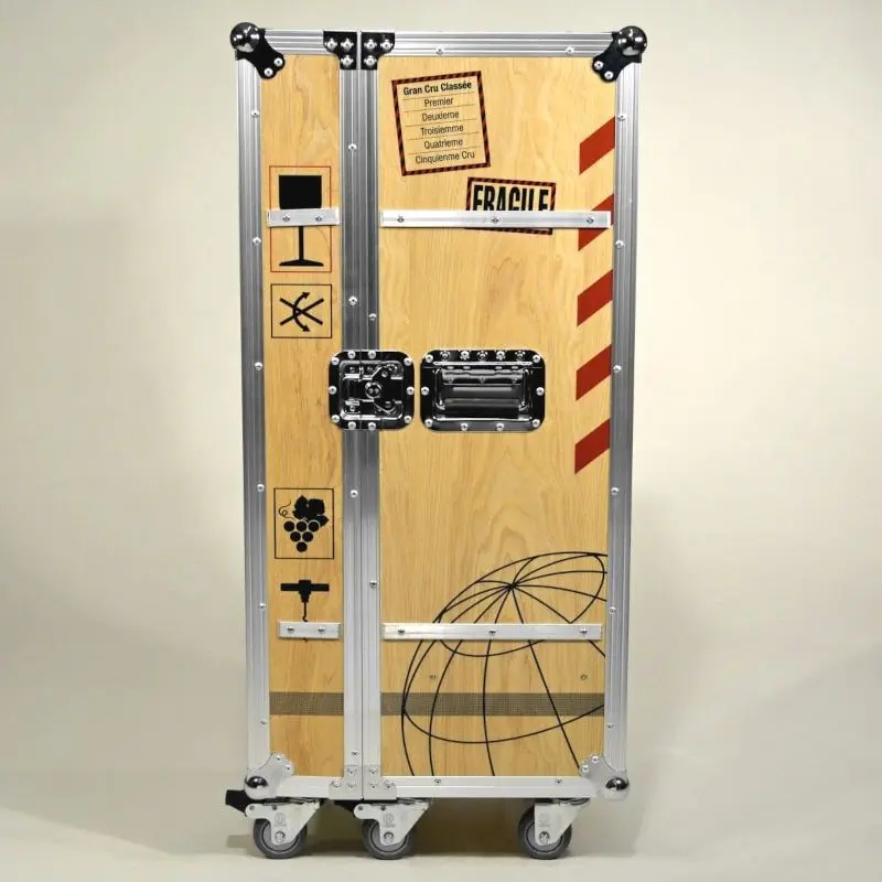 Rollcontainer Büroschrank auf Rollen im Flightcase Design aus Holz