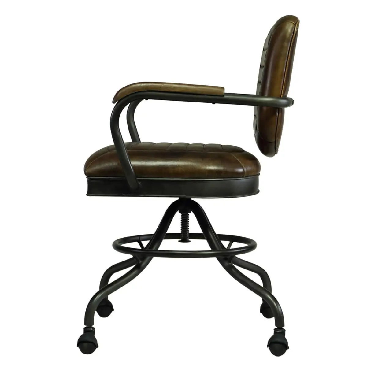 Homeoffice Buerostuhl aus Bueffelleder mit Armlehnenrollbar und hoehenverstellbar Vintage Stil 