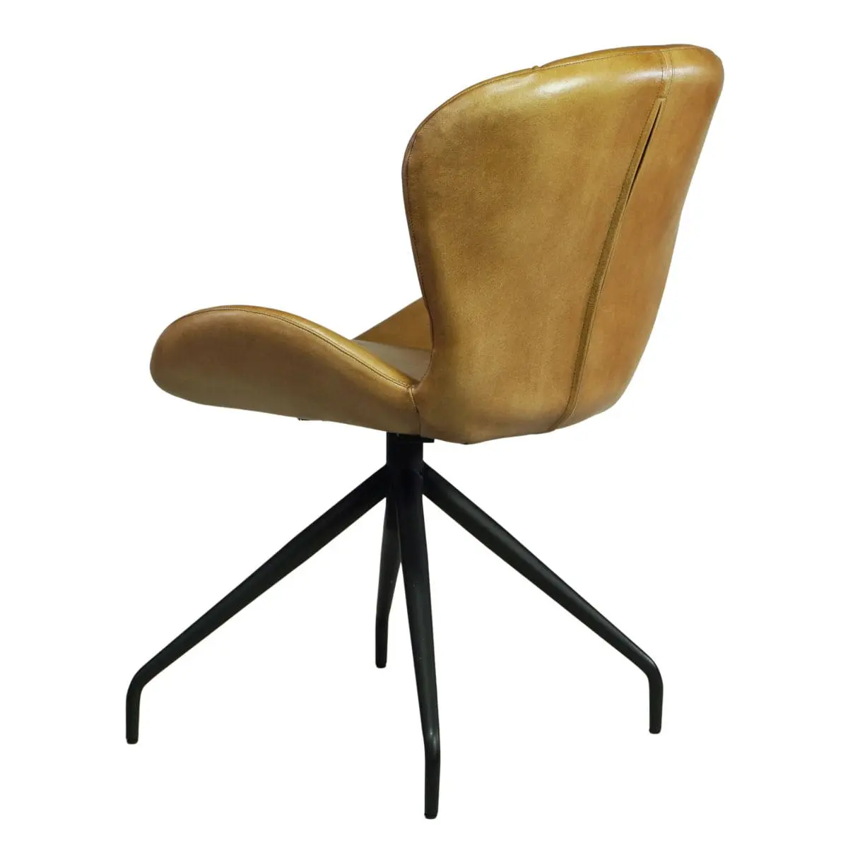 Brauner Buffelleder Stuhl gepolstert Industrial Vintage Stil schwarzes Metallgestell