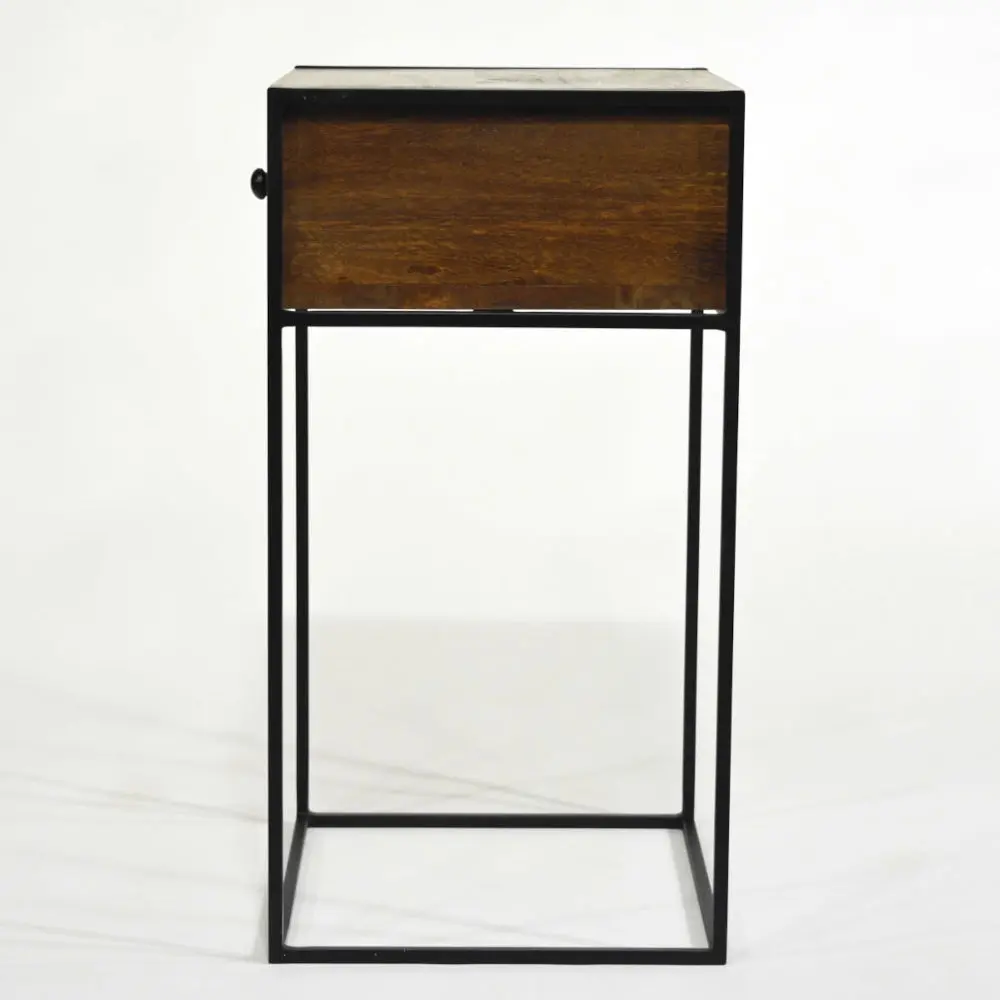 Beistelltisch und Nachttisch im puristischem klaren Design mit Schublade, Gestell Eisen schwarz matt