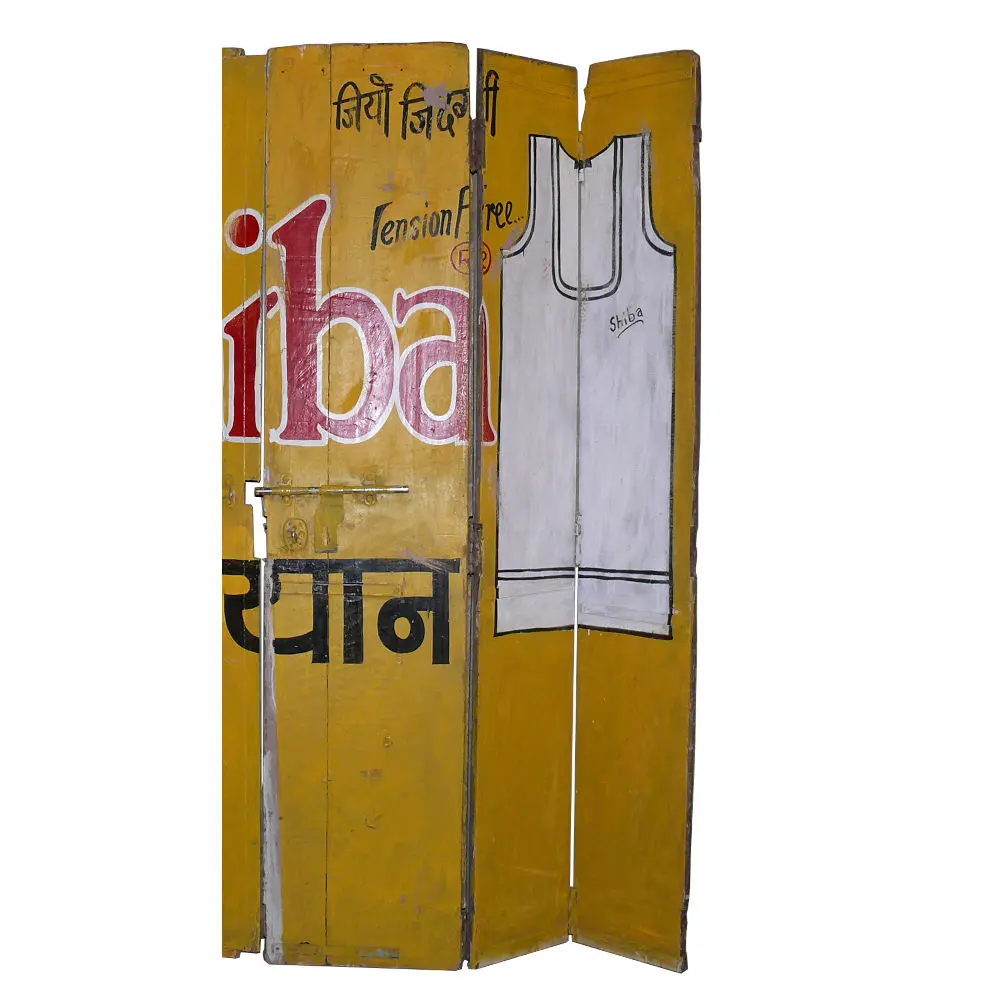 Handbemalte alte Shop Teakholz Türläden  Wanddekoration indisch bunt mit SHIBA Motiv 