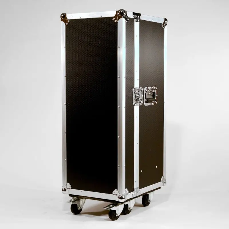 Flightcase Schrank auf Rollen, Bürocontainer schwarz mit Alu, Chrome und Schublade