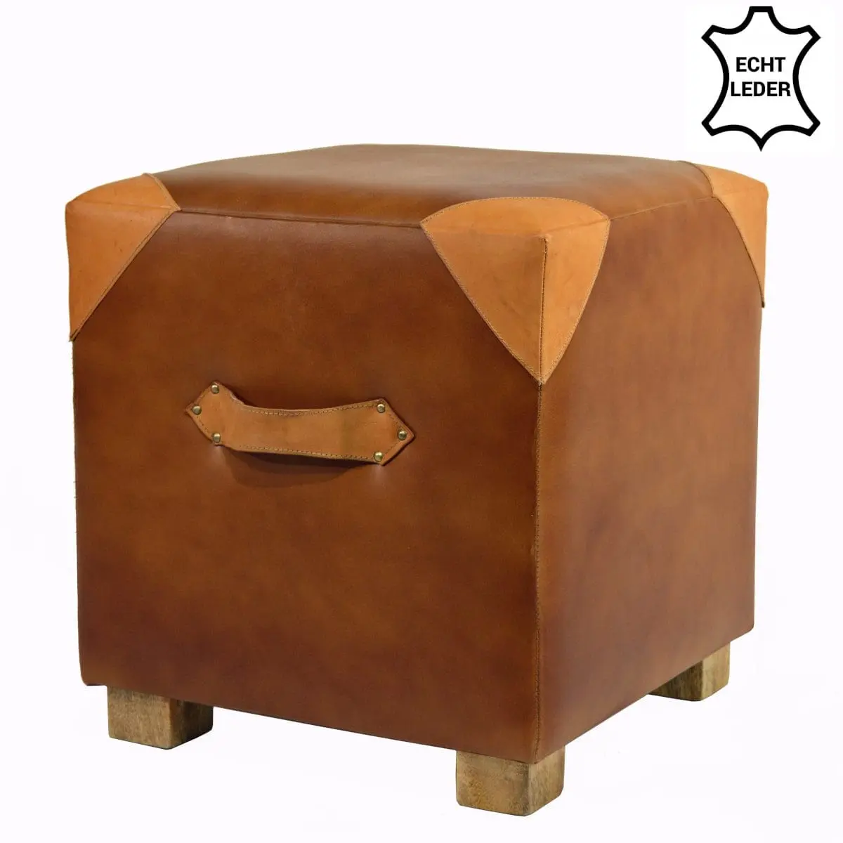 Turn Cube, Retro Turnhallen Möbel Design aus Echt-Leder cognac braun