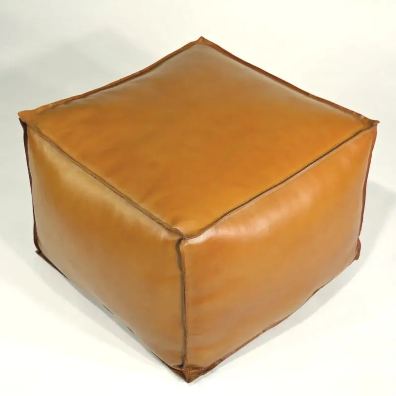 Leder-Pouf quadratisch Bueffelleder gross, Farbe Braun Handarbeit