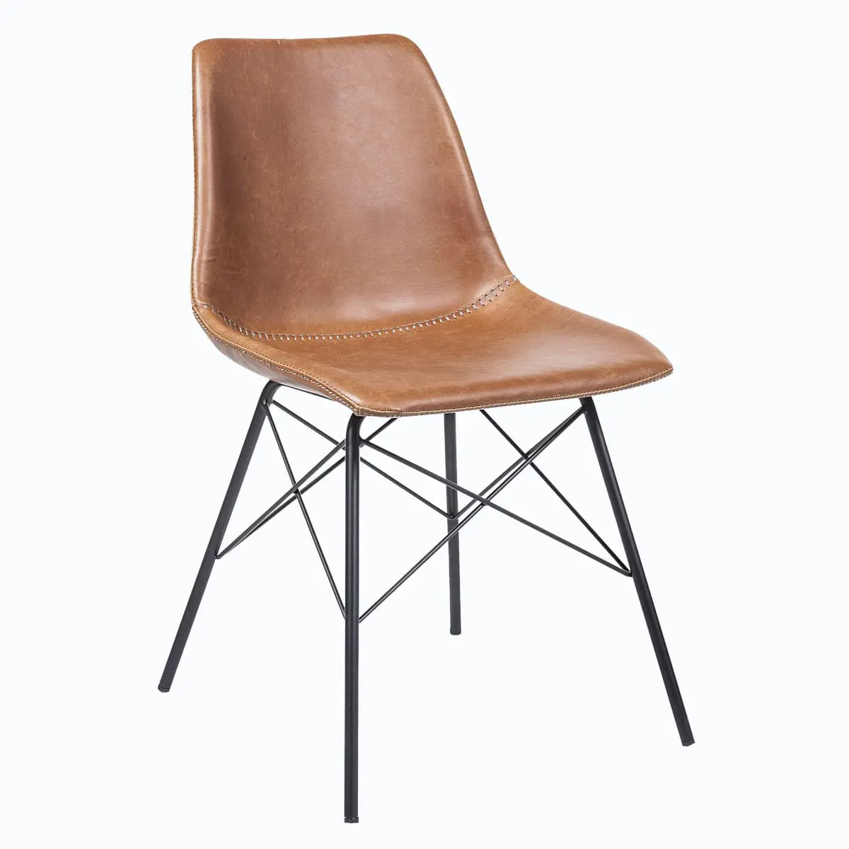Modern Vintage Design Stuhl braun gepostert Stahlgestell schwarz matt filigran