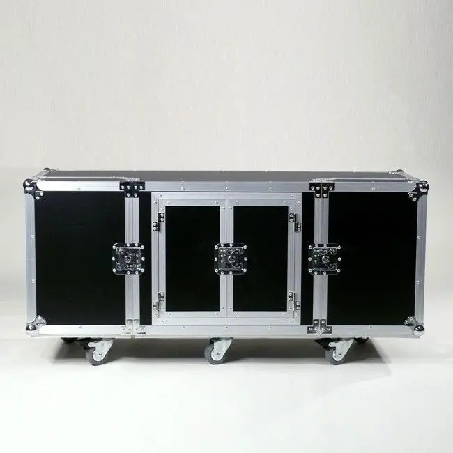 Flightcase Rollcontainer, TV Lowboard, Medienschrank schwarz, rollbar für zuhause, Buero, Loft und Hotels