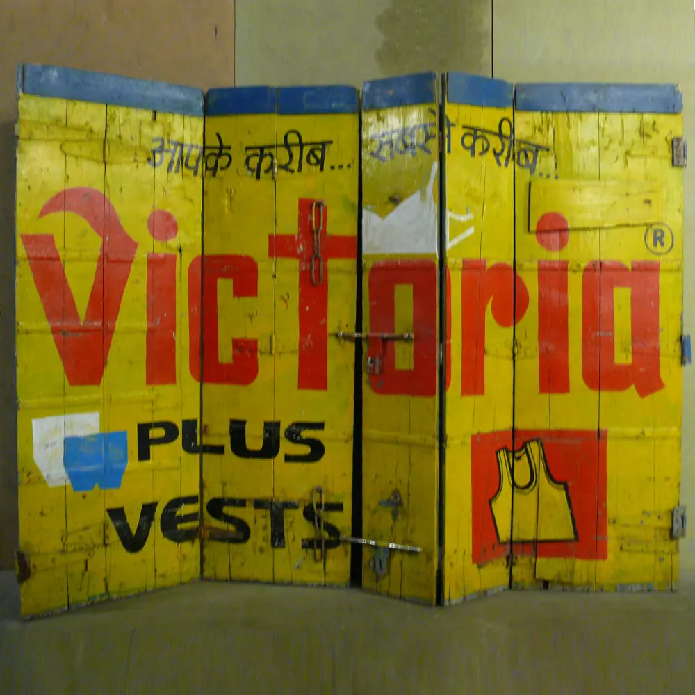 Original Vintage Teakholz-Tür VICTORIA - große handbemalte alte indische Doppeltür