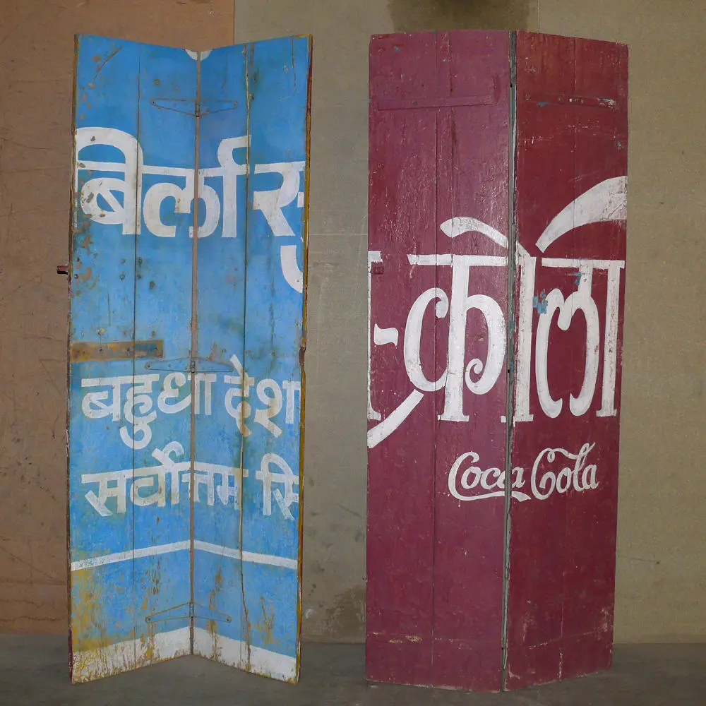 Original alte Shop Shutters aus Indien mit Coca Cola Motiv handgemalt