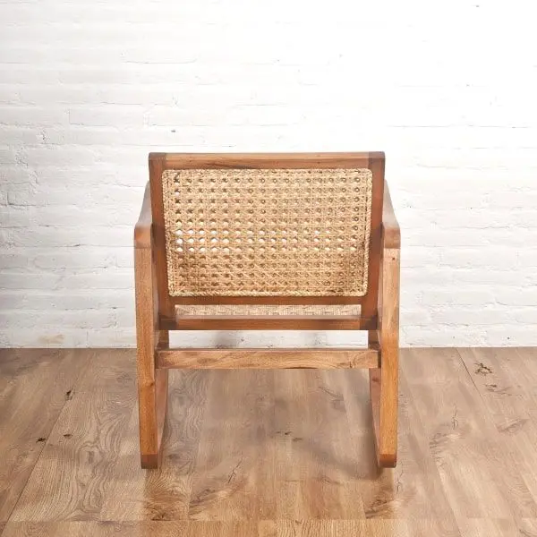 Schaukelstuhl Lounge Sessel aus Massivhol und Wienergeflecht, schickes Vintage Retro Design aus Skandinavien