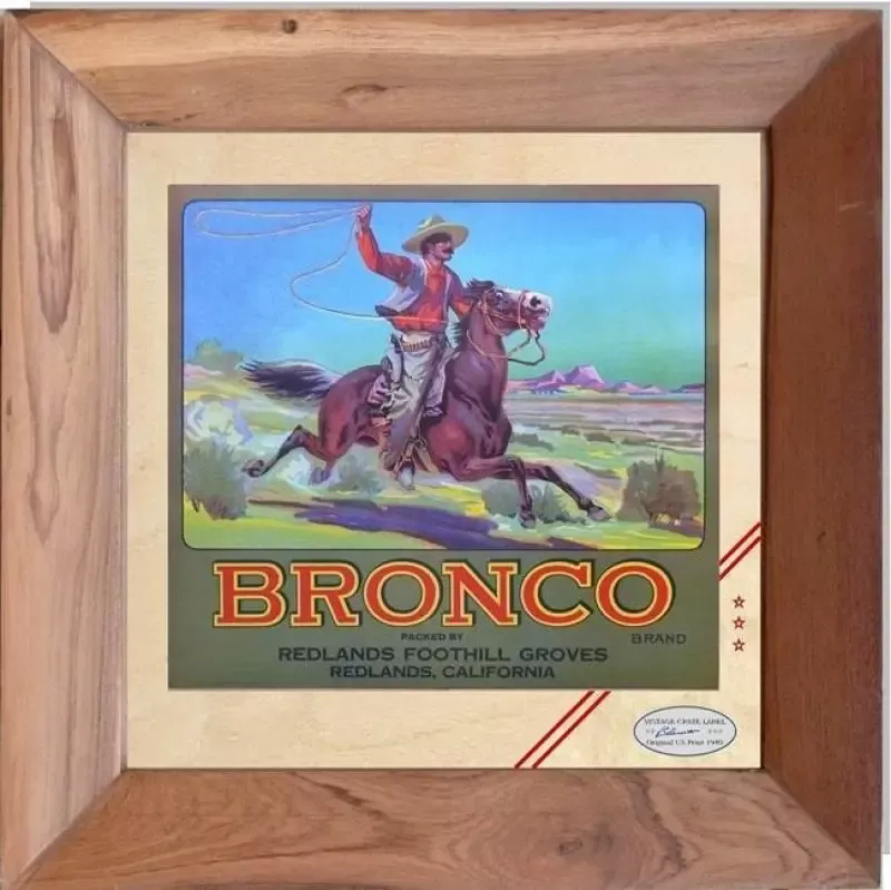"Bronco" California -Echte Vintage Fruchtkisten Schilder, Werbe-Bilder, Teakrahmen 
