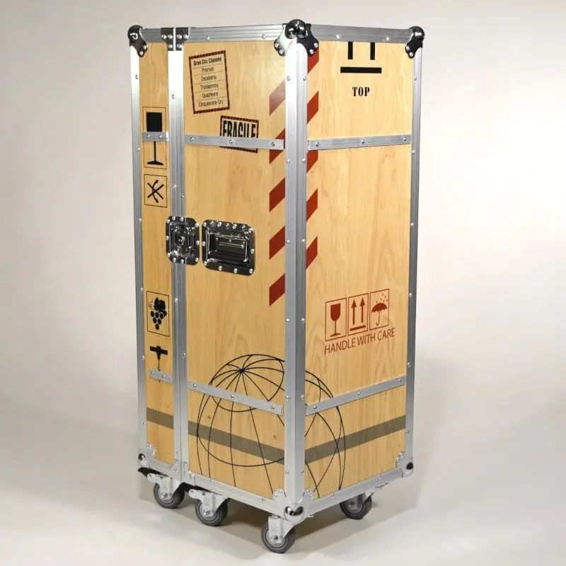 Rollschrank Rollcontainer mit Wein Motiv aus Holz, Flightcase